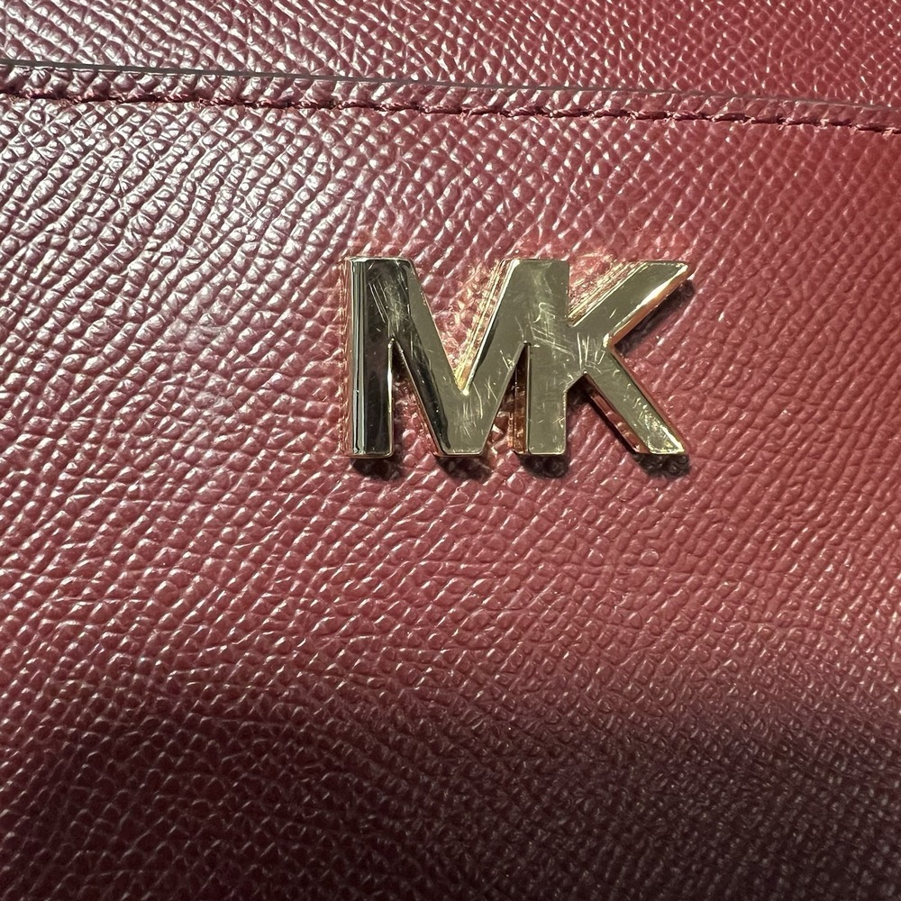 Michael Kors Jet Set Travel Leather Tote Lrg Shoulder Bag Maroon Red MK Logo EUC - Picture 8 of 12